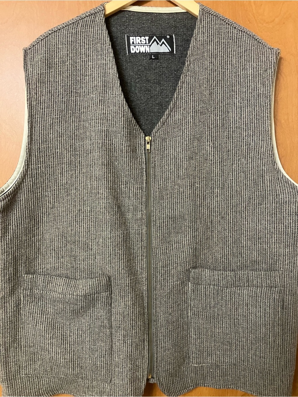 First Down Men's Brown Full Zip Wool Blend Vest Size Large